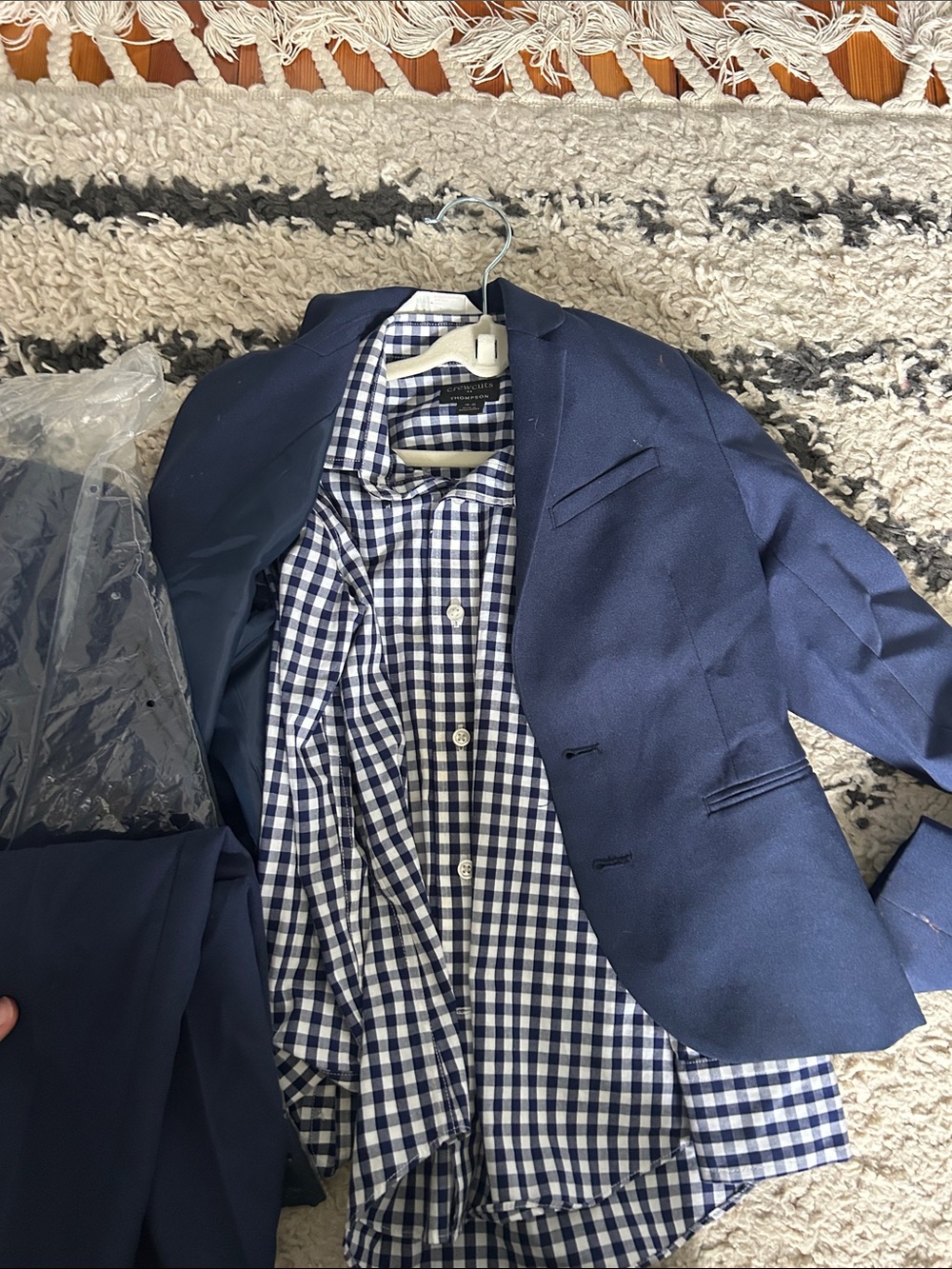 H&M Navy Blazer with Navy & White Gingham Shirt